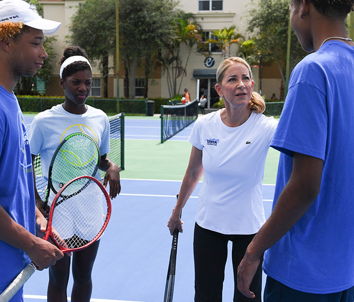 Chris Evert and students