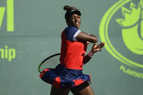 Clervie Ngounoue following through on her serve during the 2021 Orange Bowl.