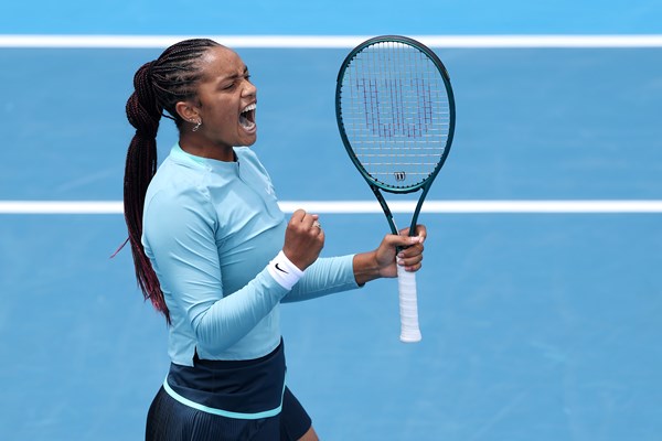 Robin Montgomery reacts after winning her quarterfinal match at the 2025 ASB Classic. © Phil Walter