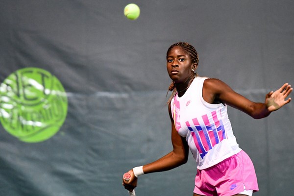 Clervie Ngounoue in action during the Orange Bowl at the Veltri Tennis Center in Plantation, Florida.
