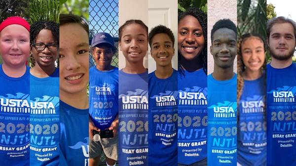 Cropped together image of the 2020 NJTL Essay Grant recipients all in USTA shirts